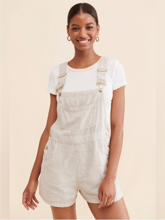 WeWoreWhat Denim - WeWoreWhat Light Beige Short Linen Overalls - Women Size Medium EUC